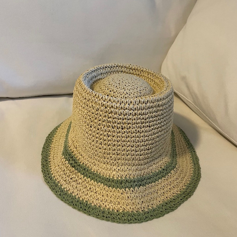 Madewell Tan and Green Straw Hat